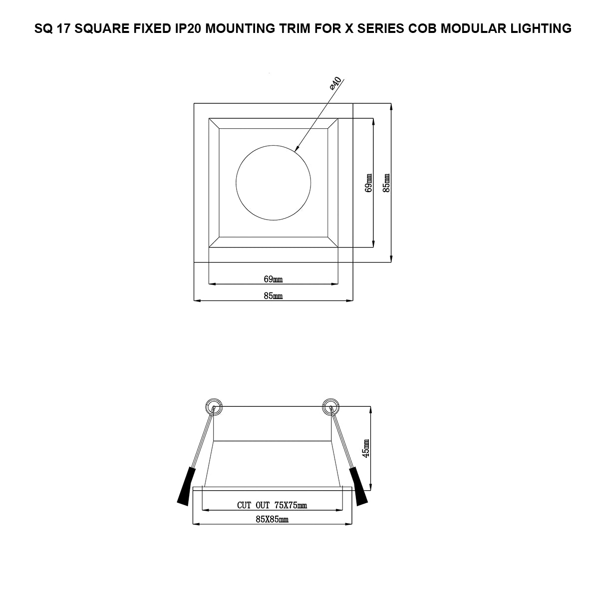 SQ17 White- Square fixed IP20 surface mount trim for X Series COB Modules