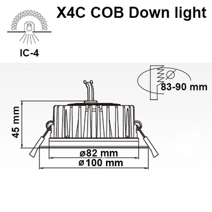 COB Downlight, Tri colour, IC-4, 12W COB White,1100 Lumens IP44 down light