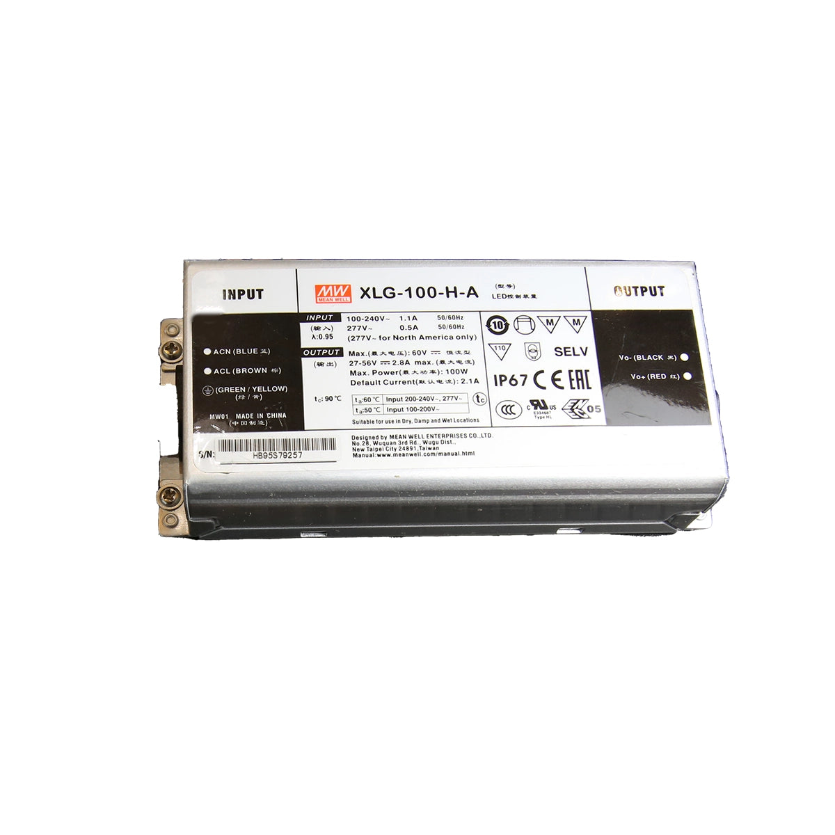 Industrial Flood Light, 100W Citizen COB LED, Mean Well Driver, IP65, 4500K, Black