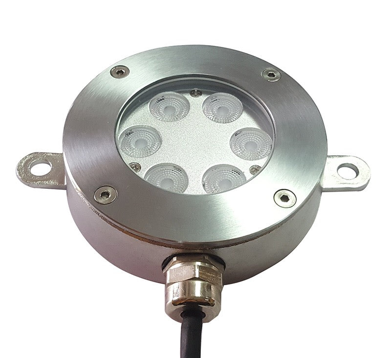 6 x 2 Watt, IP68, 24V, Warm White, Pool, Pond Light, Stainless Steel, Surface Mount, Clear Diffuser