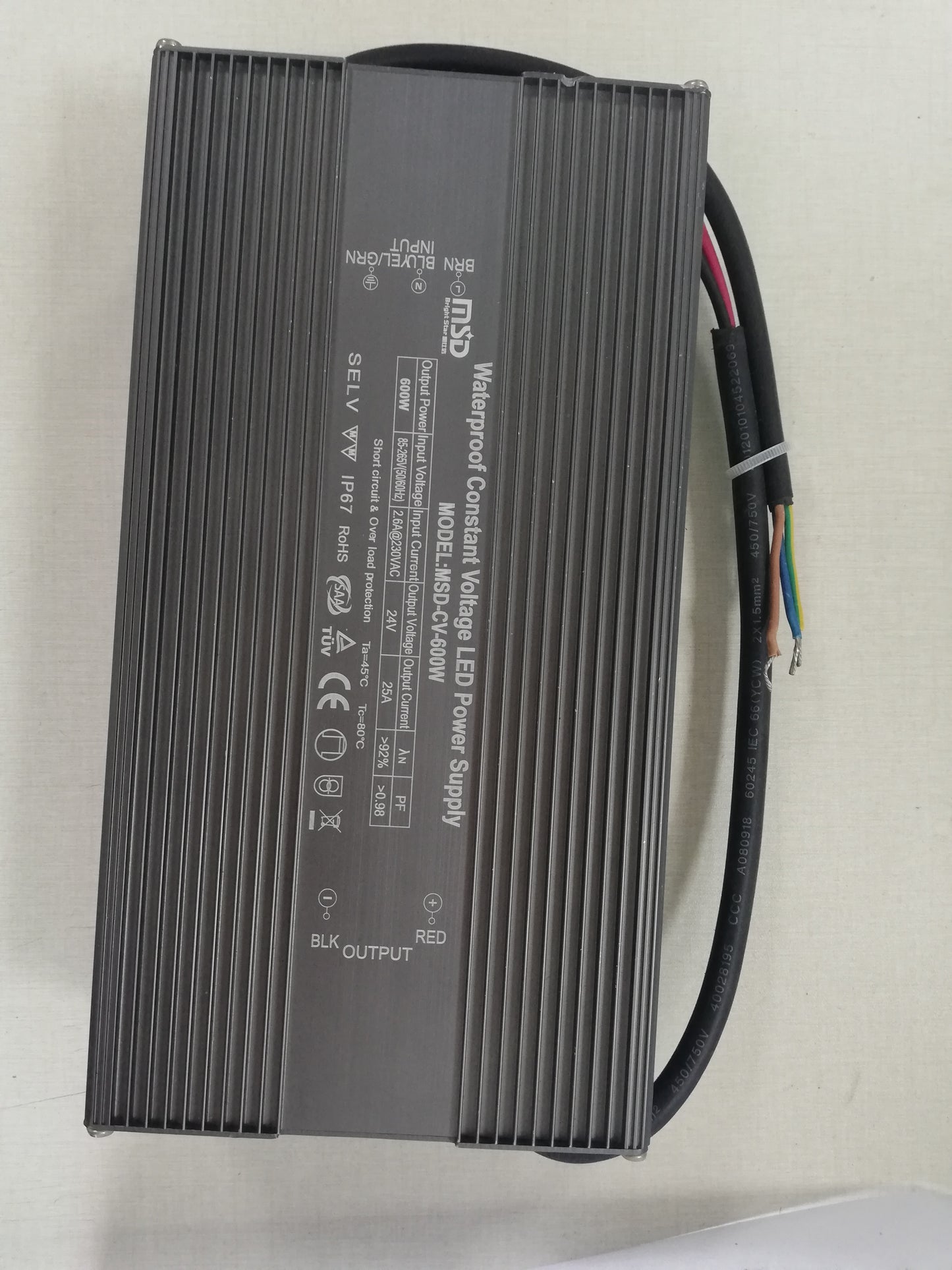 Power supply, 24VDC, 600W, IP67, flicker free, Constant Voltage driver