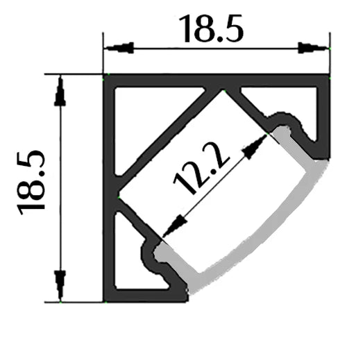 AL-BT-K1919C Surface mounting, Aluminium extrusion, profile, channel for strip light with opal diffuser, 19x19x3000mm