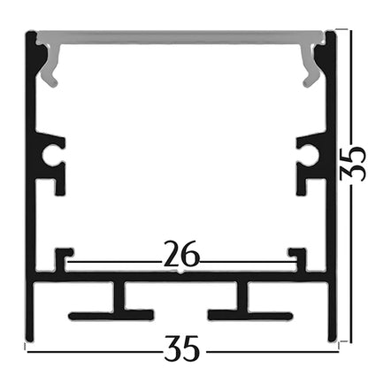 AL-BT-K3535B Surface mounting, Aluminium extrusion, profile, channel for strip light with clear diffuser, 35x35x3000mm