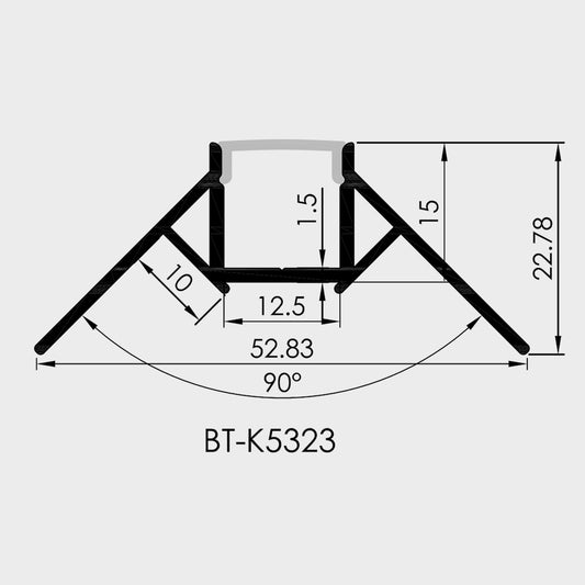 AL-BT-K5323 Embedded mounting Aluminium extrusion, profile, channel for strip light with opal diffuser, 53X23x3000mm