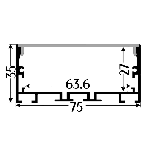 AL-BT-K7535C Surface mounting, Pendant mounting Aluminium extrusion, profile, channel for strip light with opal diffuser, 75x35x2500mm