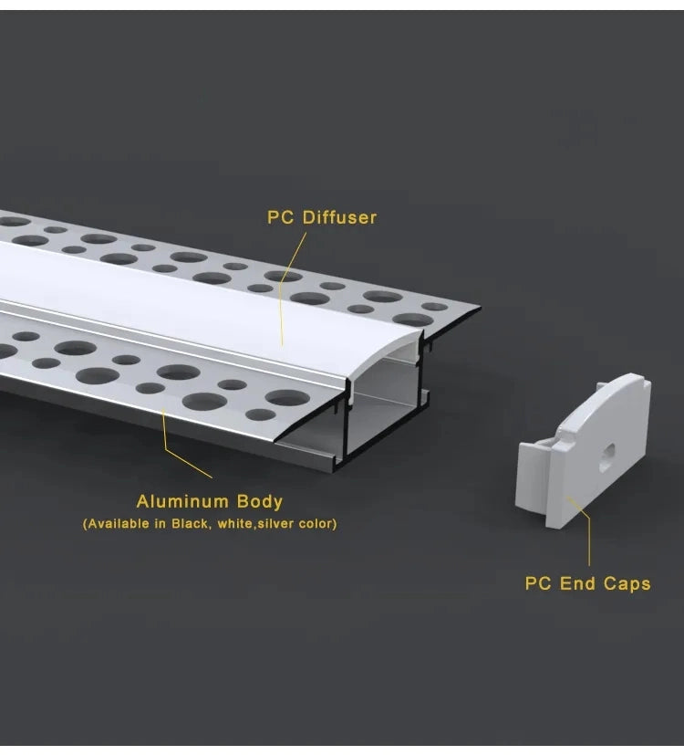 AL-BT-K6214 Embedded mounting Aluminium extrusion, profile, channel for strip light with opal diffuser, 62X14x3000mm