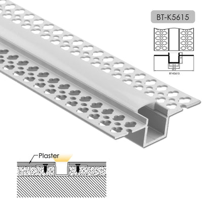 AL-BT-K5615 Embedded mounting Aluminium extrusion, profile, channel for strip light with opal diffuser, 56X15x3000mm