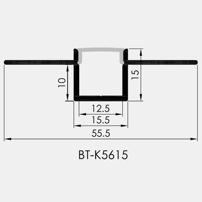 AL-BT-K5615 Embedded mounting Aluminium extrusion, profile, channel for strip light with opal diffuser, 56X15x3000mm