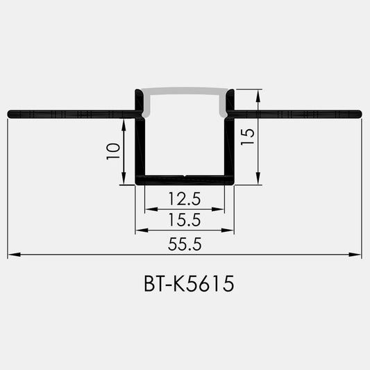 AL-BT-K5615 Embedded mounting Aluminium extrusion, profile, channel for strip light with opal diffuser, 56X15x3000mm