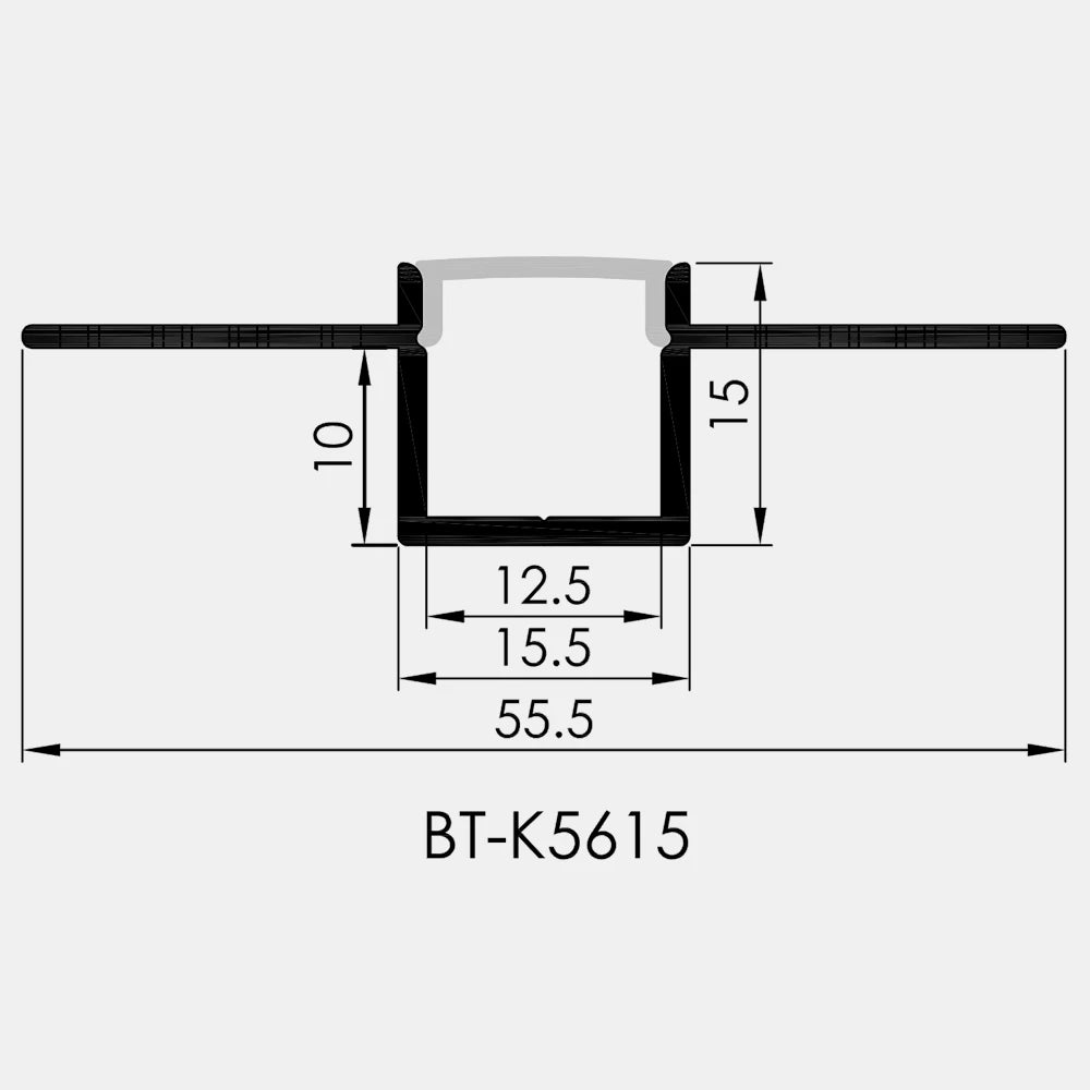 AL-BT-K5615 Embedded mounting Aluminium extrusion, profile, channel for strip light with opal diffuser, 56X15x3000mm