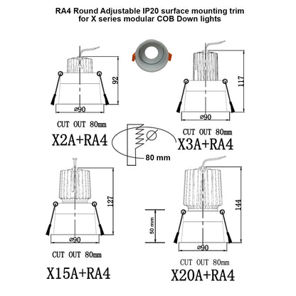 RA4 White- Round gimbal IP44 surface mount trim for X Series COB Modules