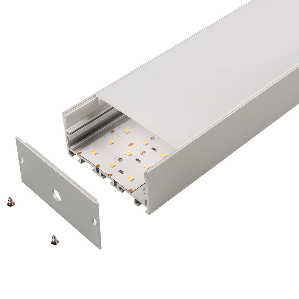 AL-BT-K7535C Surface mounting, Pendant mounting Aluminium extrusion, profile, channel for strip light with opal diffuser, 75x35x2500mm