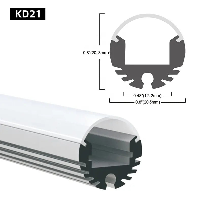 AL-BT-KD21 Surface mounting, Aluminium extrusion, profile, channel for strip light with opal diffuser, 21x21x2500mmmm
