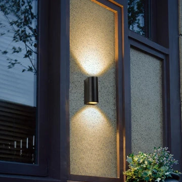 Wall light, Porch light, Alfresco light, Ambient light, Up and Down Light, 240V AC, 2 x 3W, IP54, 2700K, round, Sand black