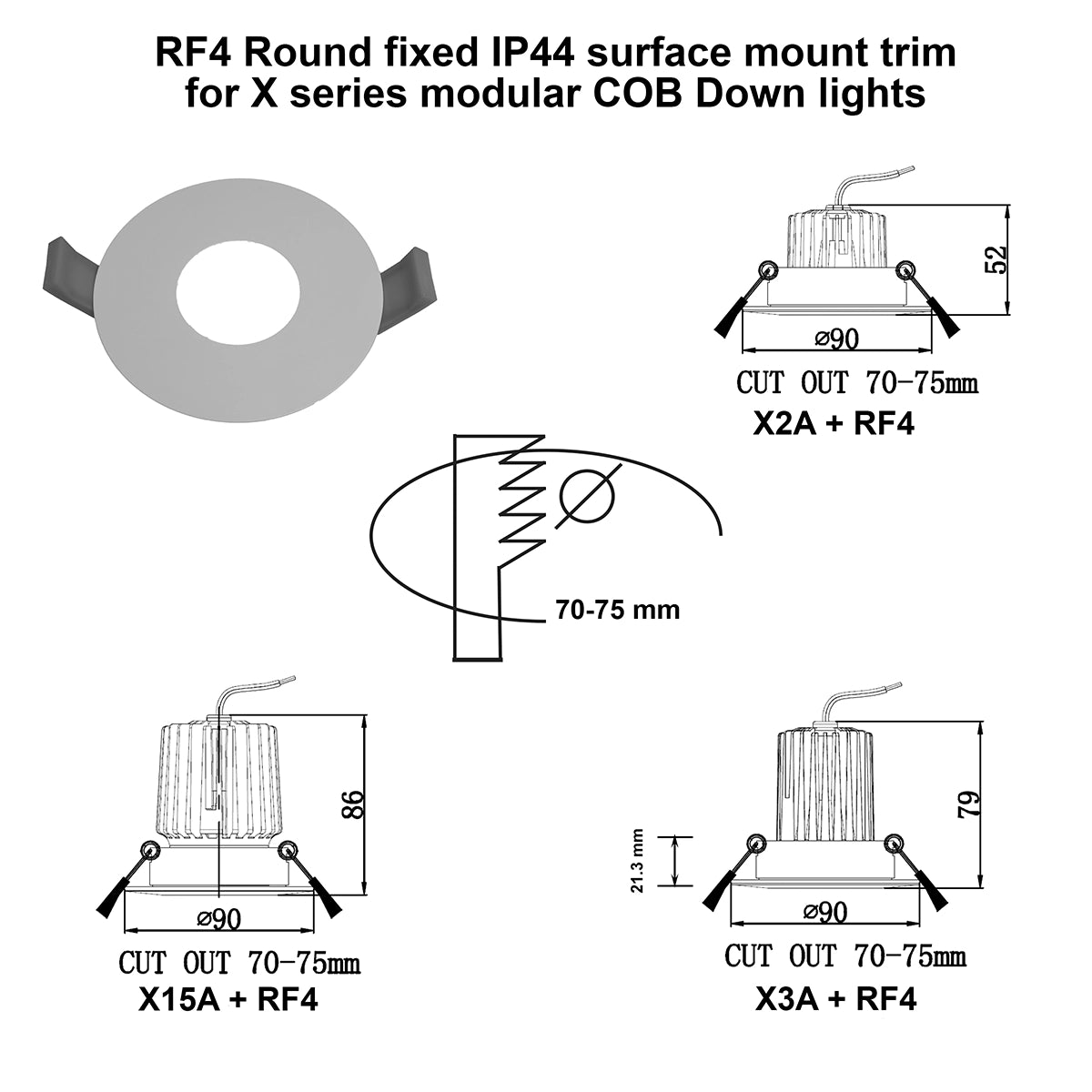 RF4 White- Round fixed IP44 surface mount trim for X Series COB Modules