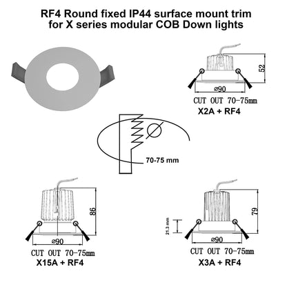 RF4 White- Round fixed IP44 surface mount trim for X Series COB Modules