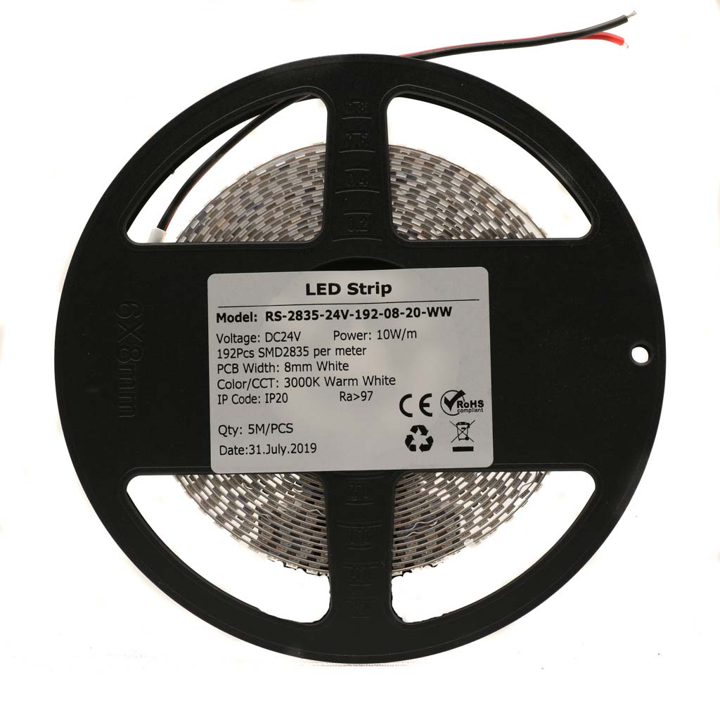 Lunar Series,24V, 1800K Warm White, 15W/m, 8mm PCB, 196 LED/m 1600Lumens/m, IP20,Strip Light, 5m roll