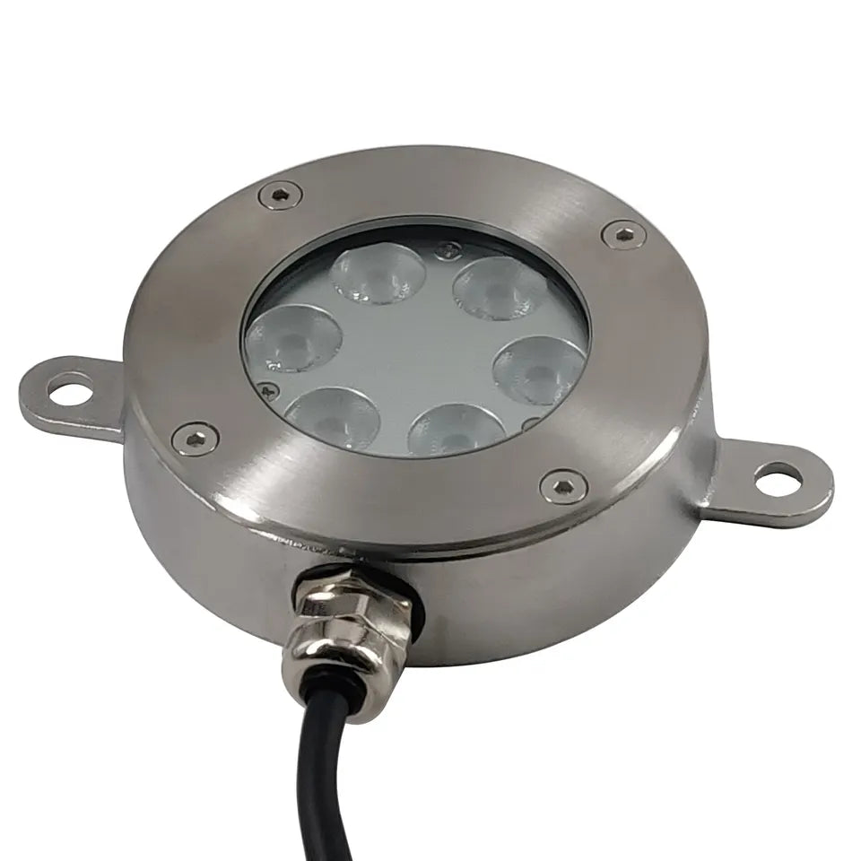 6 x 2 Watt, IP68, 24V, Warm White, Pool, Pond Light, Stainless Steel, Surface Mount, Clear Diffuser