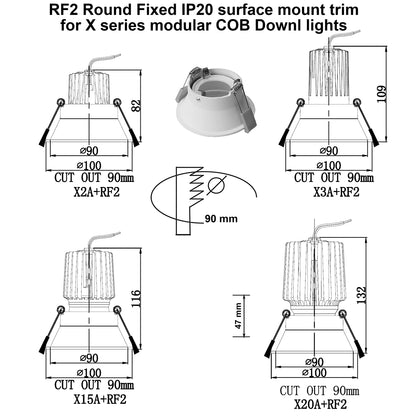 RF2 White-Round fixed IP20 surface mount trim for X Series COB Light modules