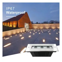 3 x 2 Watt, IP67, 24V, Warm White, Inground, Pathway Light, Stainless Steel, Recess Mount, Clear Diffuser