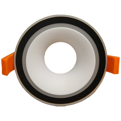 RF36 Black and White- Round fixed IP20 surface mount trim with white halo ring for X Series COB Modules