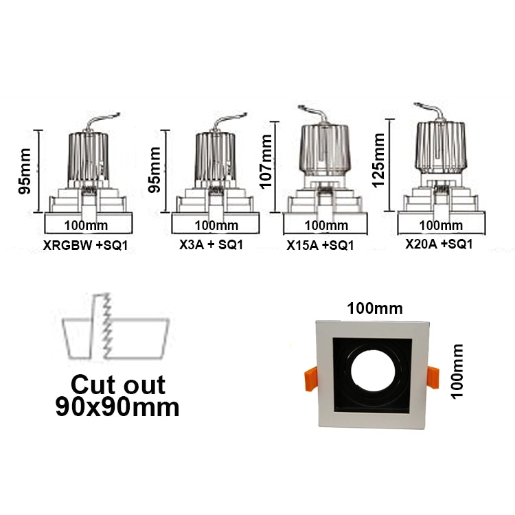 SQ1 Black and White, Square gimbal IP20 single light surface mount trim for X Series COB Modules