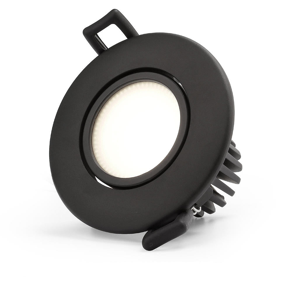 Commercial 12 Watt COB LED Down light IP54 gimbal Tri-colour Flicker free Triac Dimmable Black