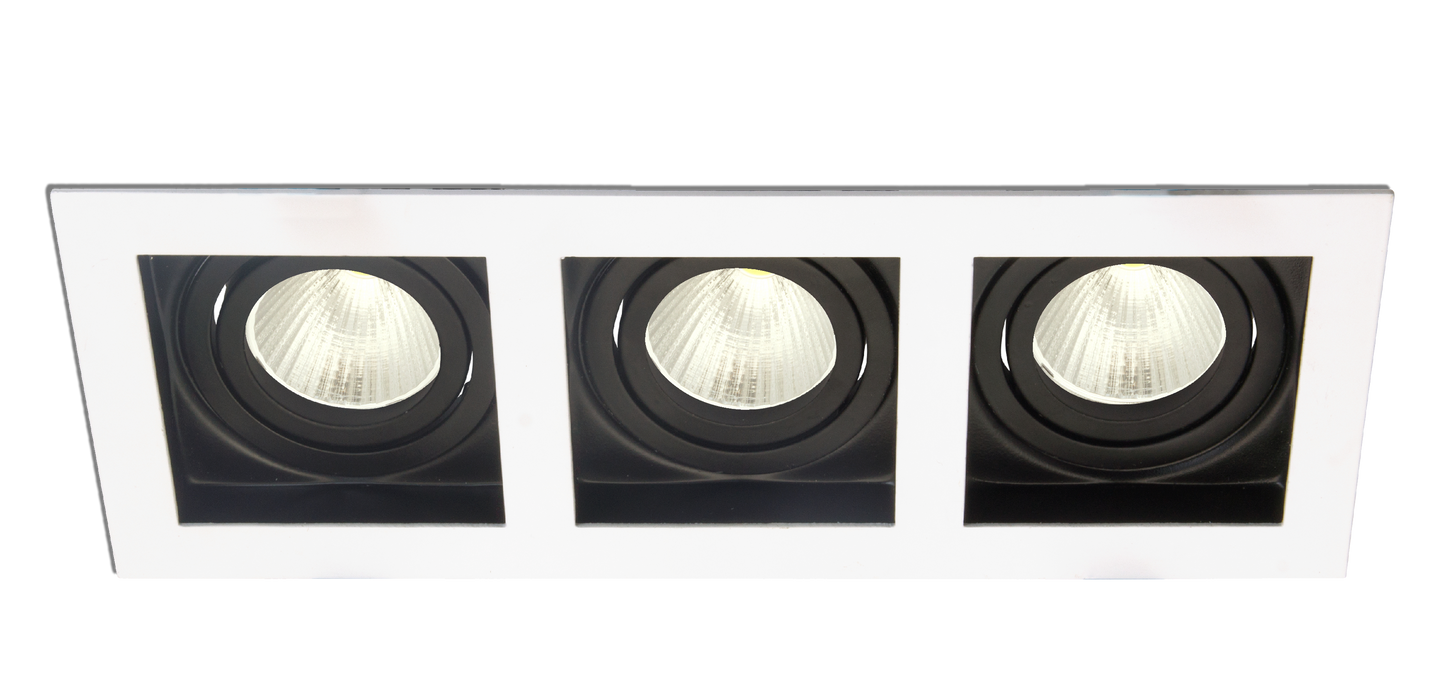 SQ3 Black and White-Rectangular Adjustable IP20 3 light surface mount trim for X Series COB Modules